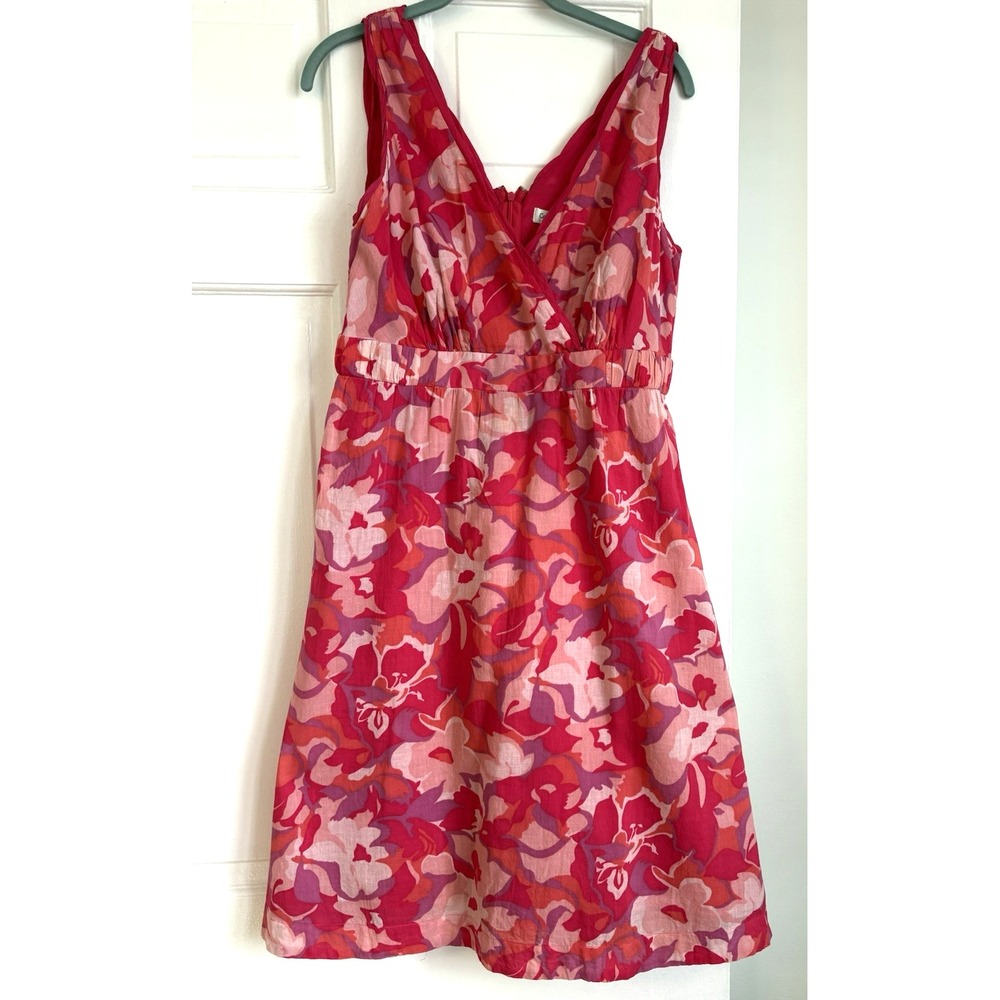 Coldwater Creek Pink Floral Cotton Surplice V-Neck Midi Dress Womens 8 H43191